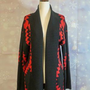 Black and Red Open Knit Kimono Sweater